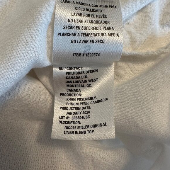 Nicole Miller Womans White Linen Blend Short Sleeve Button Detail Blouse S - Picture 9 of 10